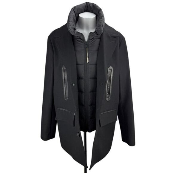 SOIA & KYO Men's Wool Blend Lamskin Leather Gordan Jacket Sz Medium Black - Picture 2 of 10